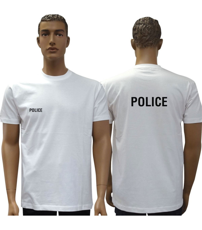 T-shirt Police Officer - Blanc Avec Drapeau Américain Et Chapeau Police - Taille L - Occasion Bon état