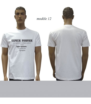 T-shirt blanc imprime pompiers : modele 12