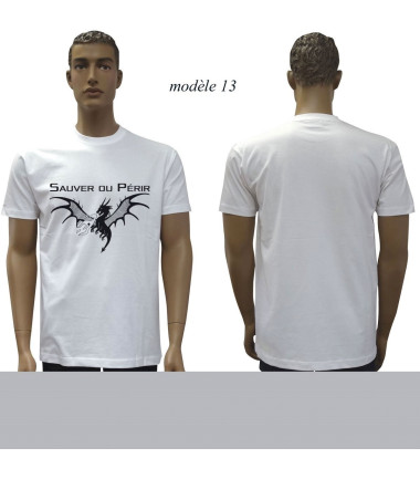 T-shirt blanc imprime pompiers : modele 13