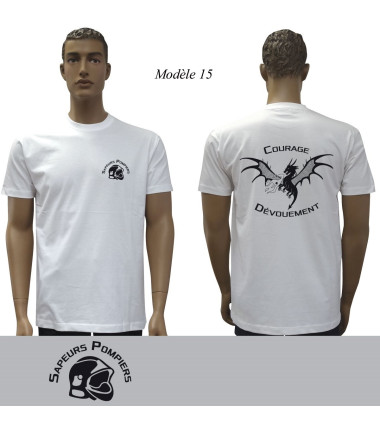 T-shirt blanc imprime pompiers : modele 15