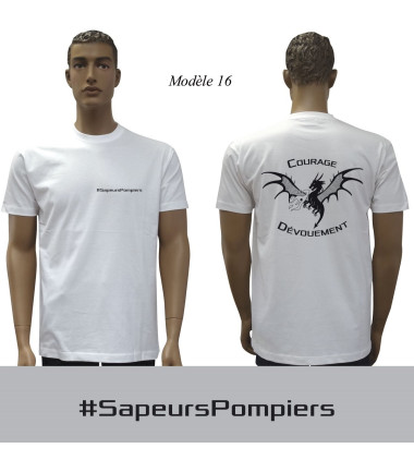 T-shirt blanc imprime pompiers : modele 16