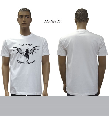 T-shirt blanc imprime pompiers : modele 17
