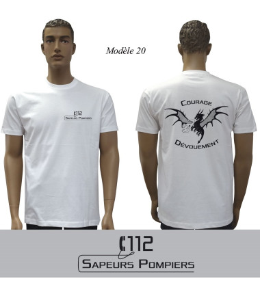 T-shirt blanc imprime pompiers : modele 20