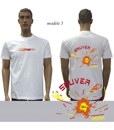 T-shirt blanc imprime pompiers : modele 5