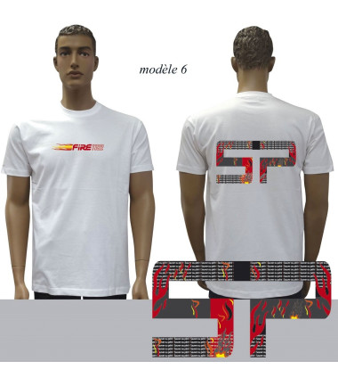 T-shirt blanc imprime pompiers : modele 6