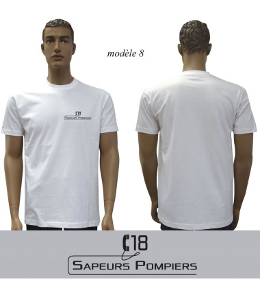 T-shirt blanc imprime pompiers : modele 8