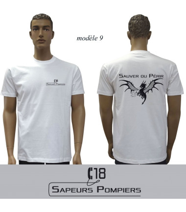 T-shirt blanc imprime pompiers : modele 9