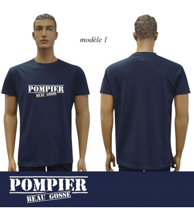 T-shirt marine imprime pompiers : modele 1