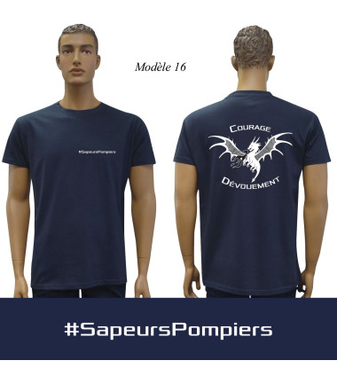 T-shirt marine imprime pompiers : modele 16