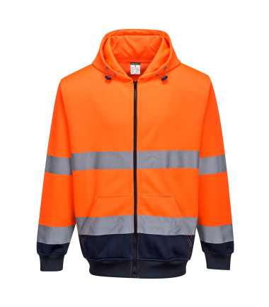 Sweat à capuche bicolore à zip de travail Orange/Bleu Portwest