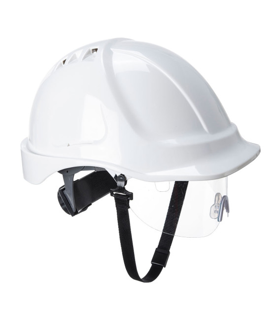 Portwest Casque Endurance Avec Visière Rétractable, Blanc PW55WHR - Confort Léger Et Protection Robuste