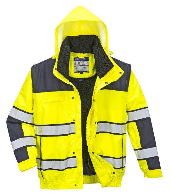 Veste Pilote Portwest PJ50 Haute Visibilité 3 En 1 - Hommes - Jaune/Marine - Norme EN ISO 20471 - Polyvalente Pour Travail Extérieur