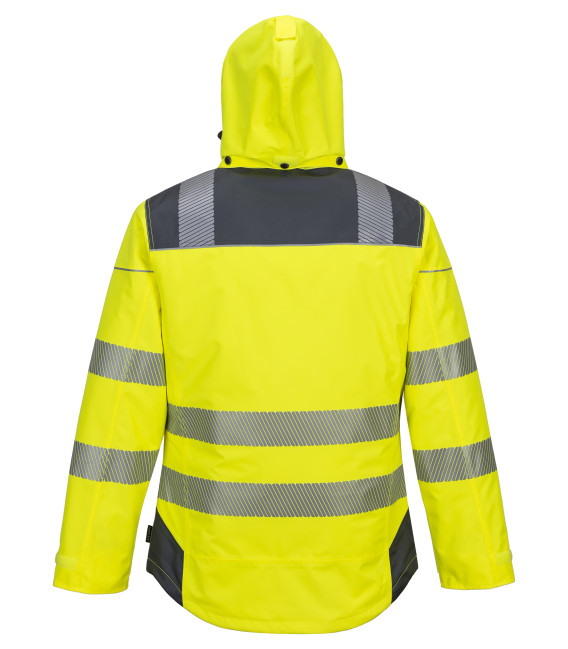 Portwest Parka Bicolore Traffic Jaune/Gris Taille S - Veste Haute Visibilité Déperlante, Protection Froid -40°C, EN ISO 20471 Classe 3