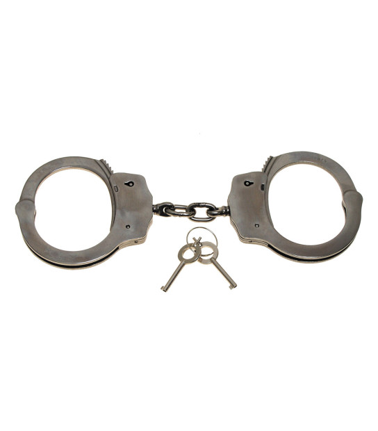 SHOKE Véritables menottes de police - chaînes de sécurité avec serrure - déverrouillage par clé - en acier inoxydable - 2 clés incluses - Couleur : Gris