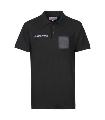 Polo Noir sécurité privée grande fenêtre pour logo et matricule