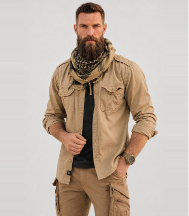 Chemise vintage à manches longues beige Brandit