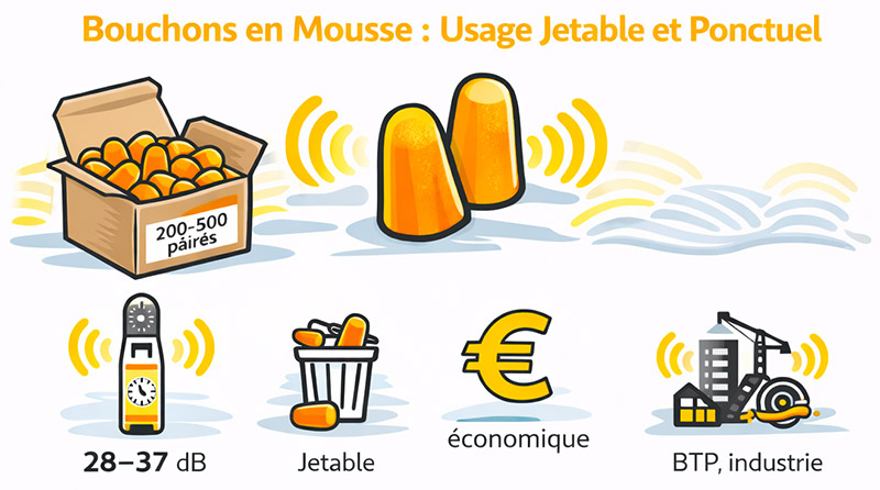 Utilisation des bouchons d'oreille en mousse