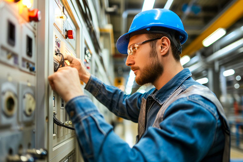 Electricien avec Casque de chantier avec isolation électrique