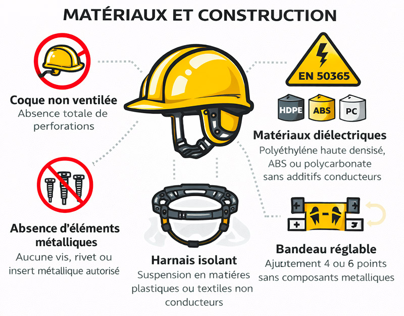 Matériaux et Construction de casque a isolation électrique