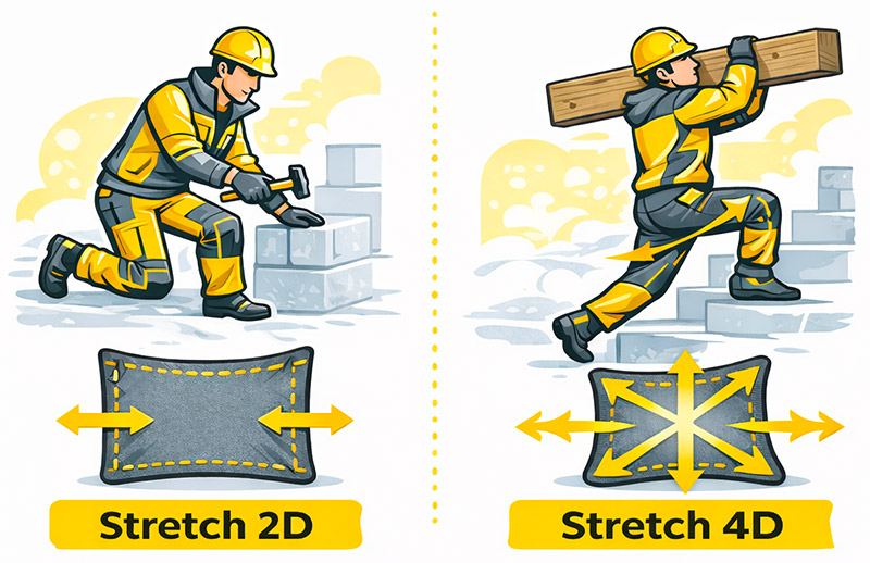 Matière stretch 2D et 4D pour pantalon de travail