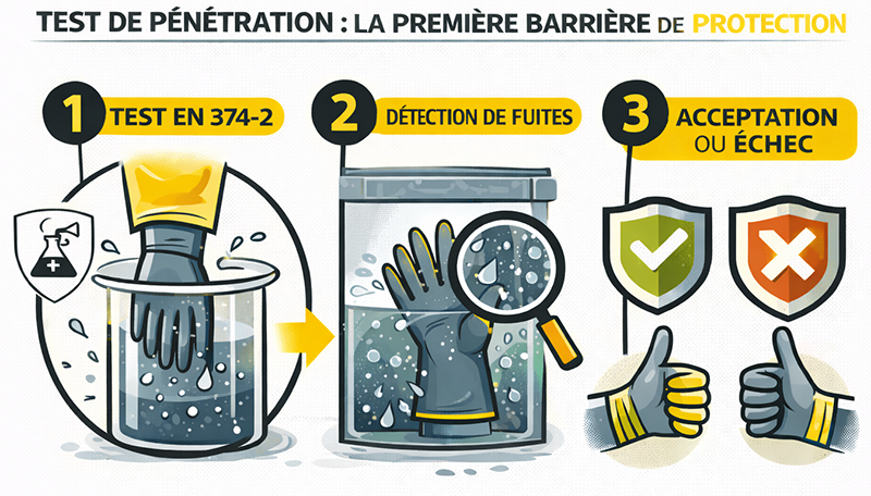 Test de penetration pour gant chimique