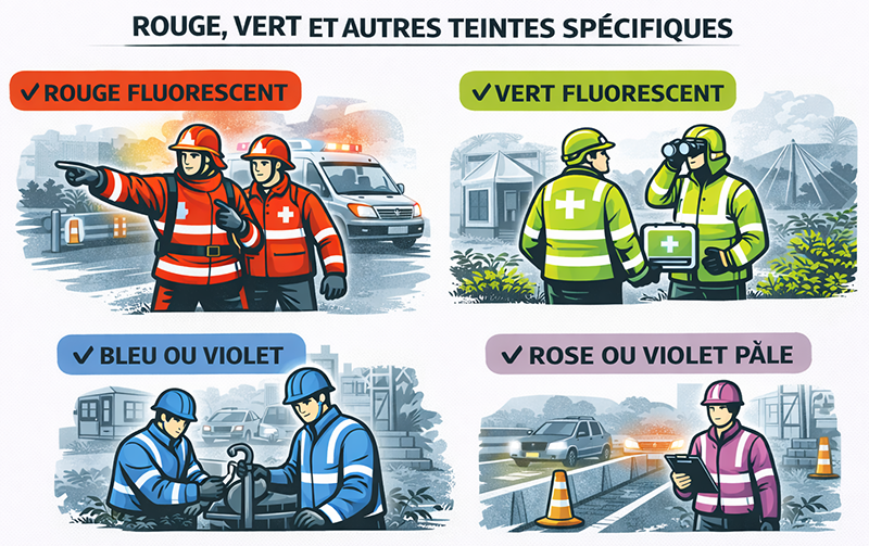 Utilisation gilet rouge, vert, bleu ou rose